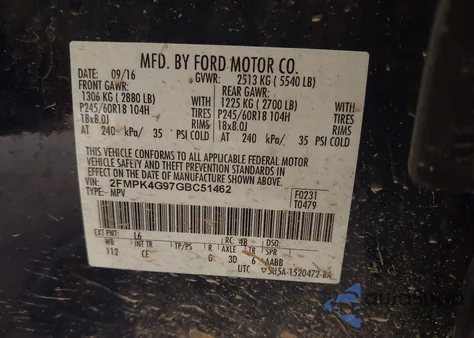 2016 Ford Edge Se from USA, damaged, VIN 2FMPK4G97GBC51462